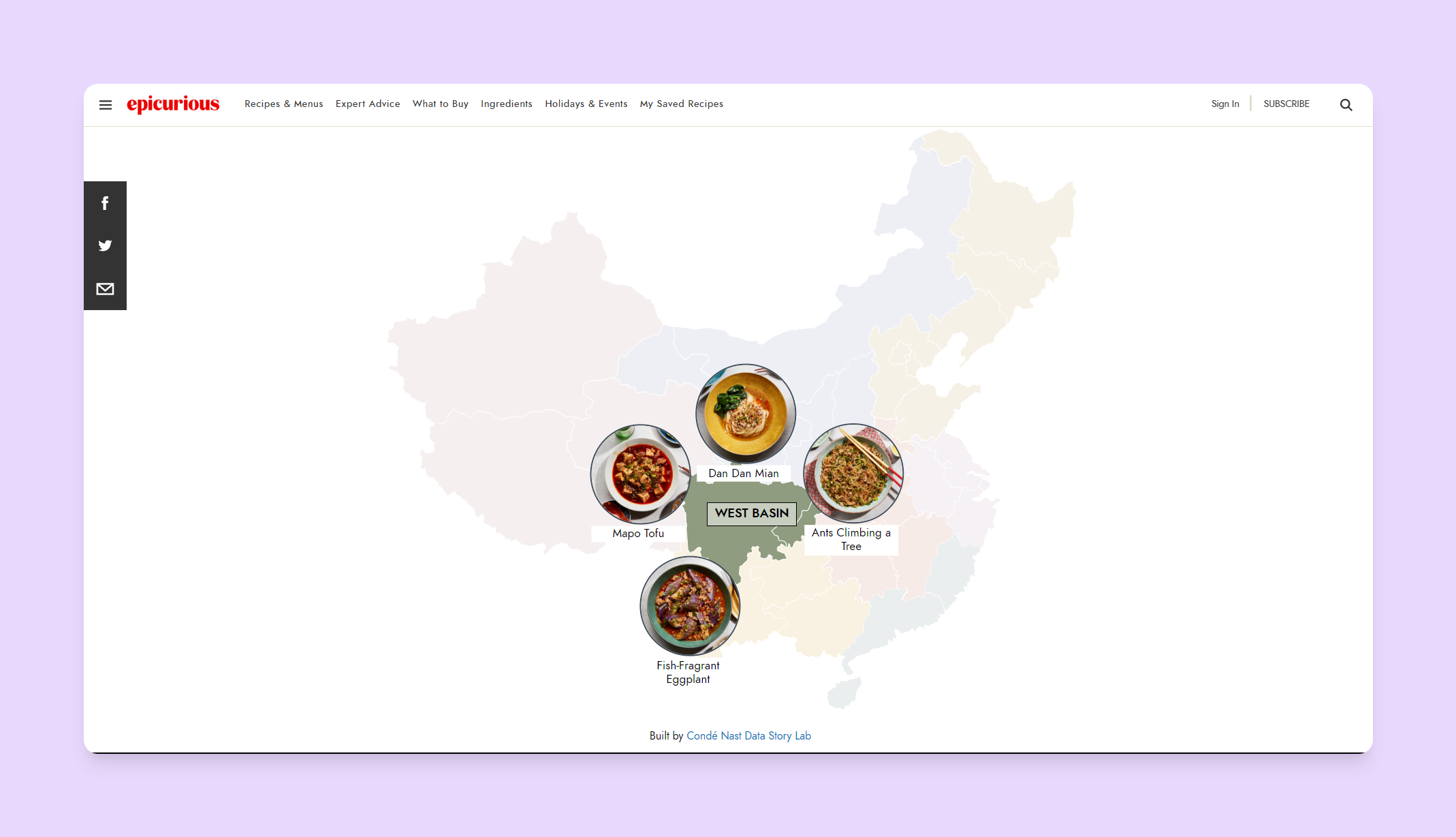 Interactive China map that showcases a region's special cuisine on hover.